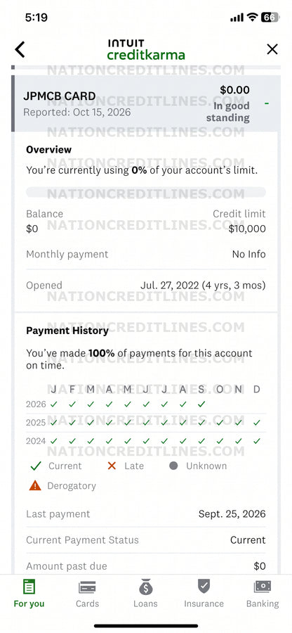 Primary Tradeline (Chase Credit Card Account) $10,000